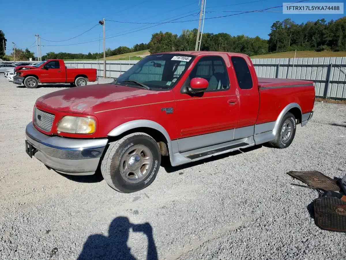 1FTRX17L5YKA74488 — 2000 Ford F-150, передняя часть, фото до ремонта
