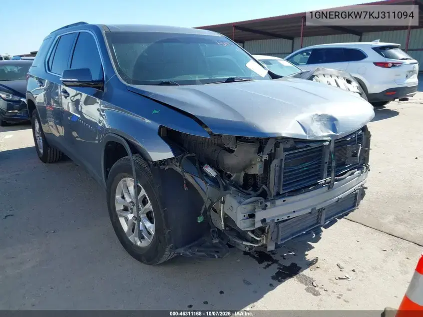 1GNERGKW7KJ311094 — 2019 Chevrolet Traverse, Передняя часть, фото до ремонта