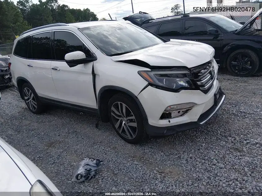 5FNYF6H92HB020478 — 2017 Honda Pilot, передняя часть, фото до ремонта
