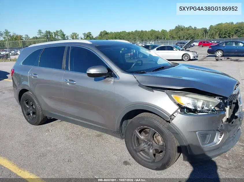 5XYPG4A38GG186952 — 2016 Kia Sorento, передняя часть, фото до ремонта
