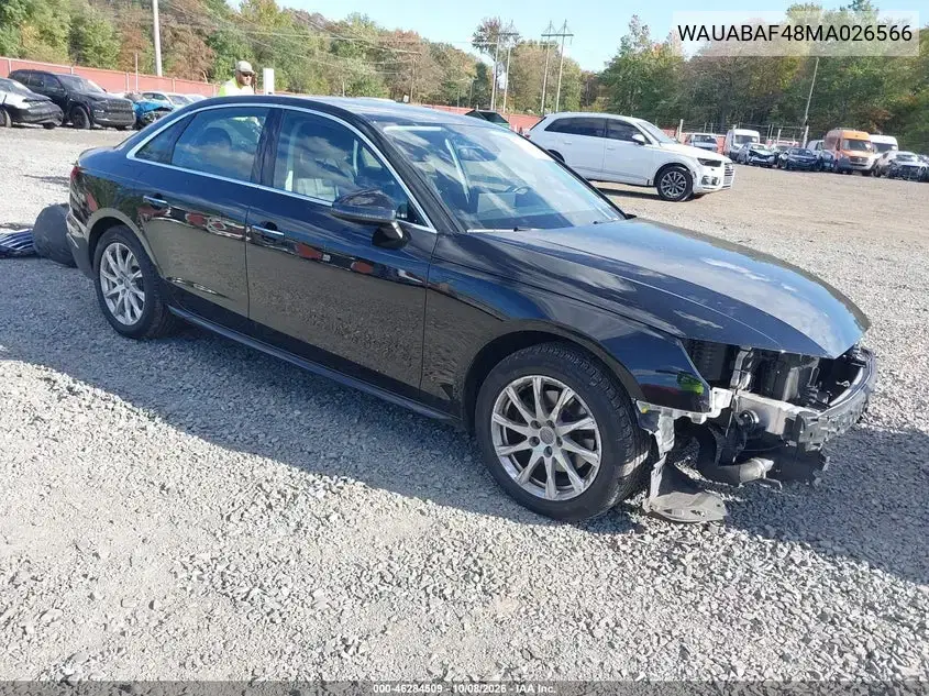 WAUABAF48MA026566 — 2021 Audi A4, Передняя часть, фото до ремонта