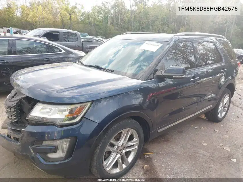 2017 Ford Explorer Xlt VIN 1FM5K8D88HGB42576 фото 2