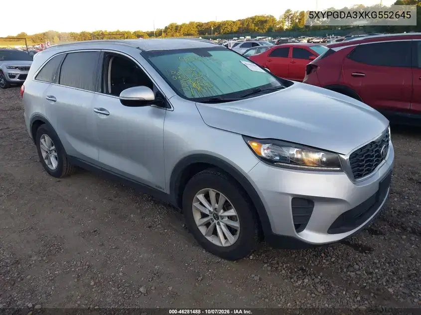5XYPGDA3XKG552645 — 2019 Kia Sorento, Повреждение крыши, фото до ремонта