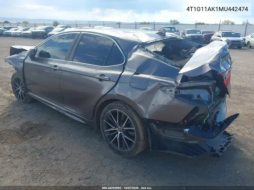 2021 Toyota Camry Se VIN 4T1G11AK1MU442474 фото 3