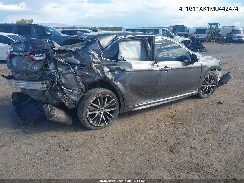 2021 Toyota Camry Se VIN 4T1G11AK1MU442474 фото 4