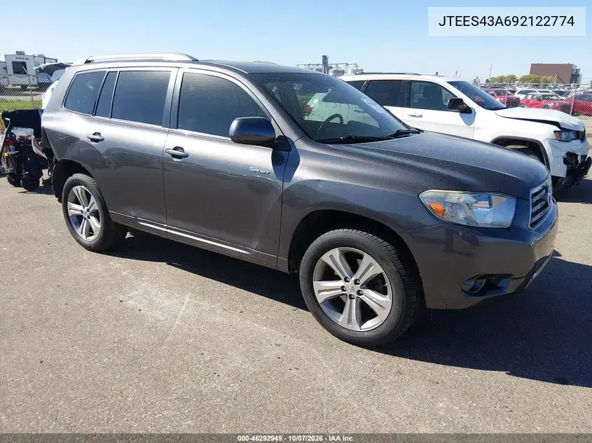 2009 Toyota Highlander Sport VIN JTEES43A692122774 фото 2