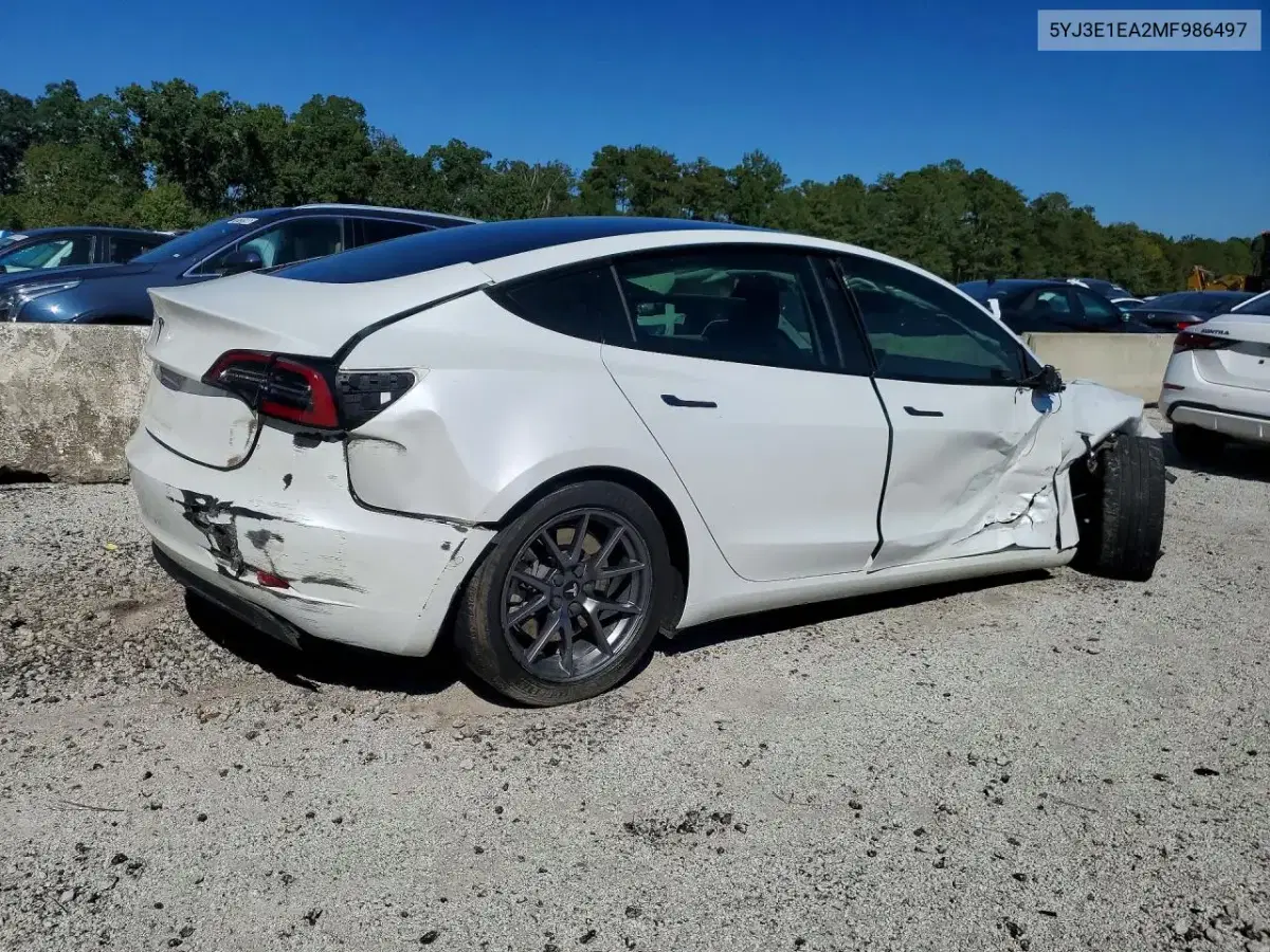 2021 Tesla Model 3 VIN 5YJ3E1EA2MF986497 фото 3
