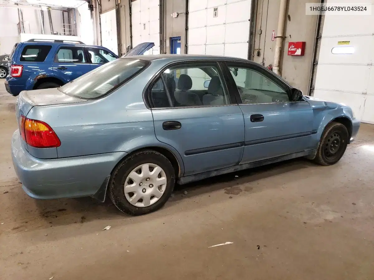 2000 Honda Civic Lx VIN 1HGEJ6678YL043524 фото 3