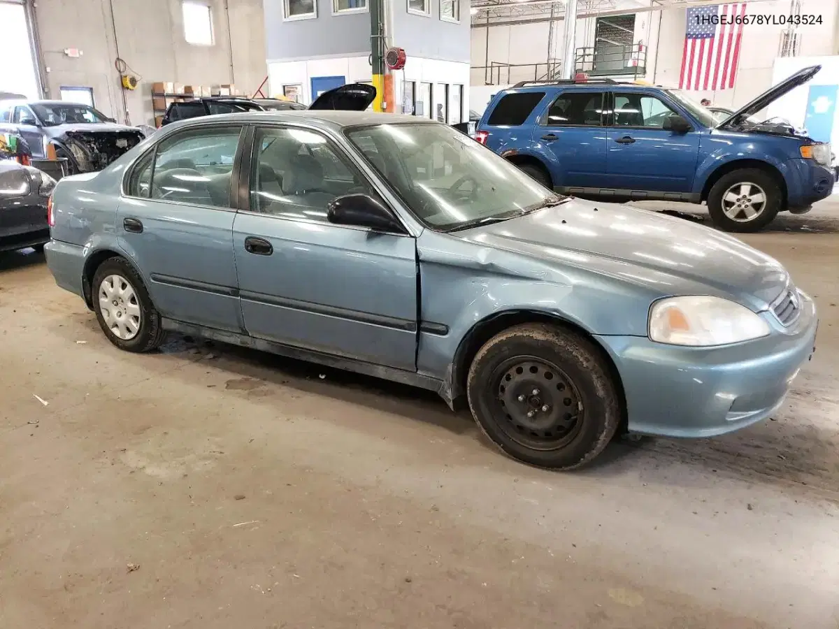 2000 Honda Civic Lx VIN 1HGEJ6678YL043524 фото 4